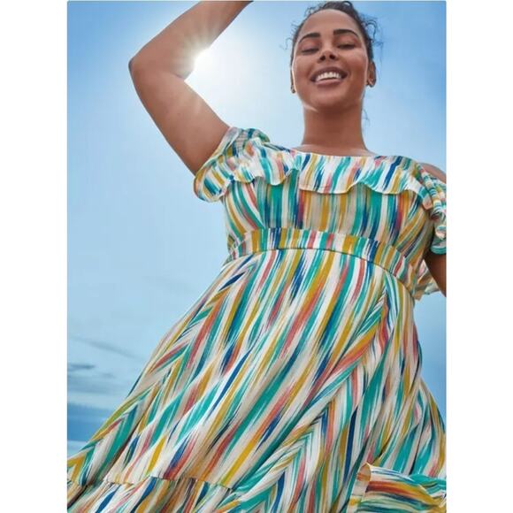 torrid Dresses & Skirts - Torrid Womens White Stripe Gauze Cold Shoulder Mini Skater Dress Plus Size 2XL